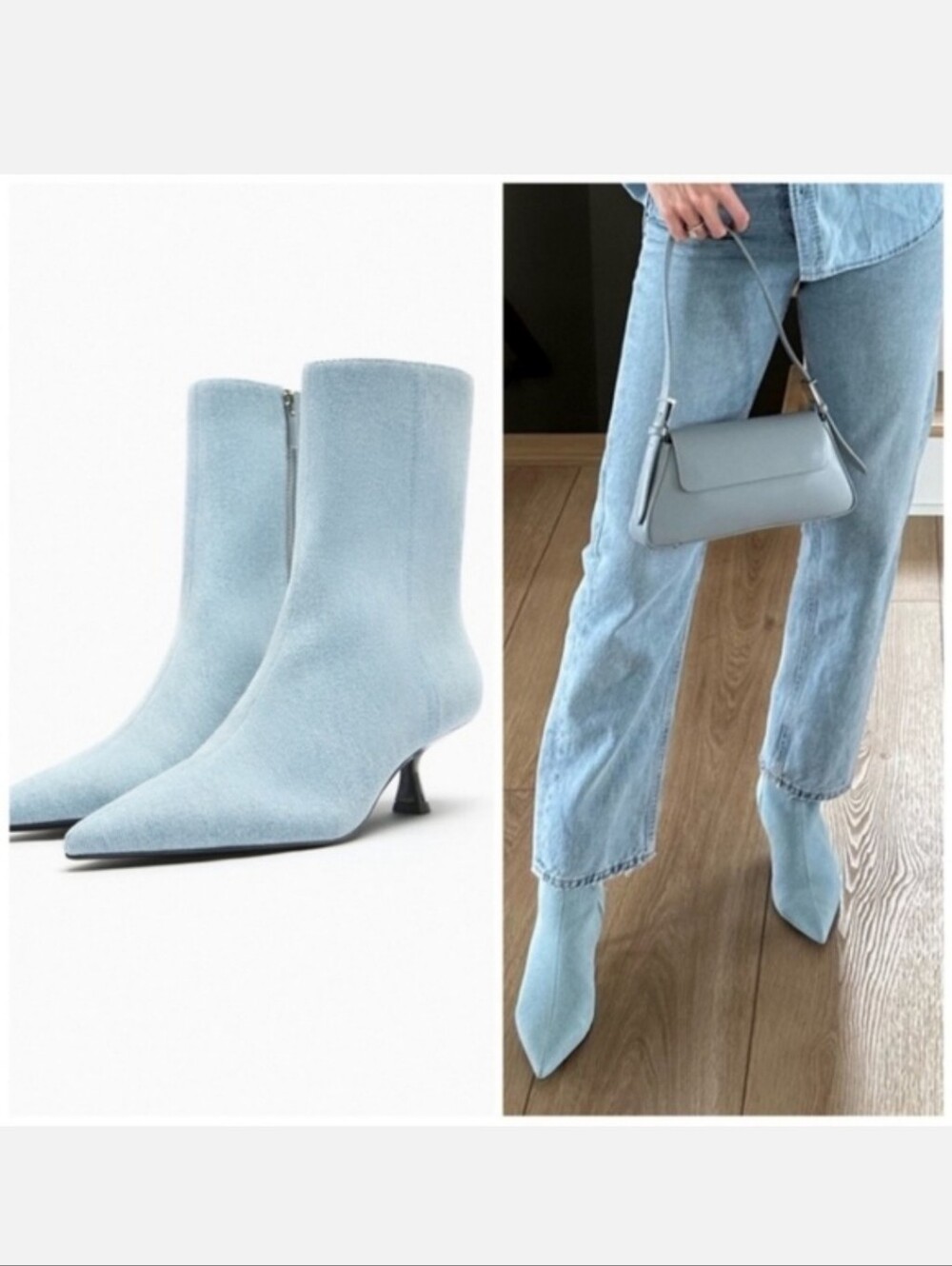 Zara NEW Denim kitten Heel ankle Boot Blue Size 7.5/38